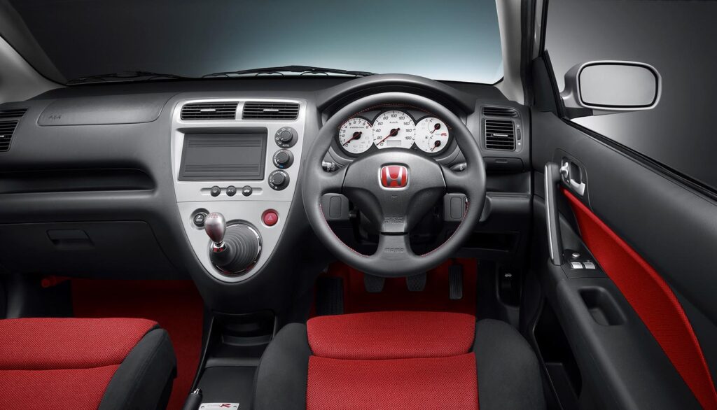 Interior of car red black seats