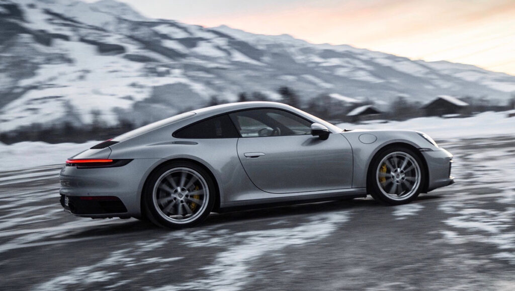 992 Porsche skidding on snow