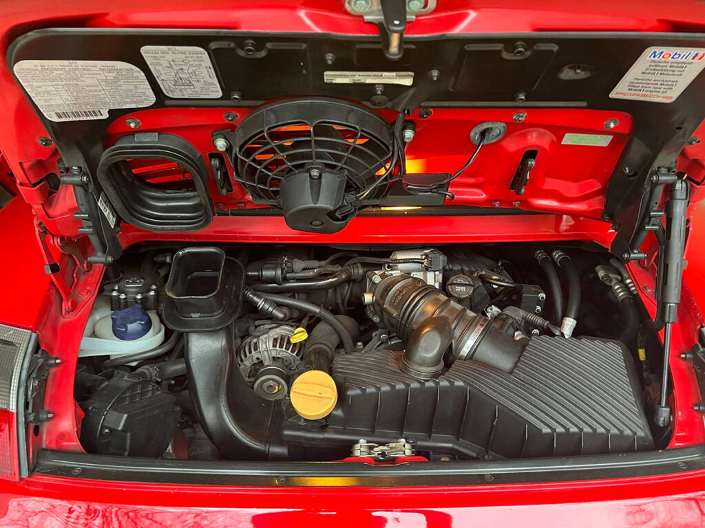 closeup of engine bay Porsche 996