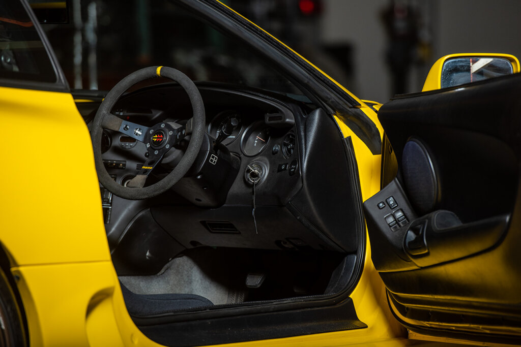 interior shot of a Yellow supra