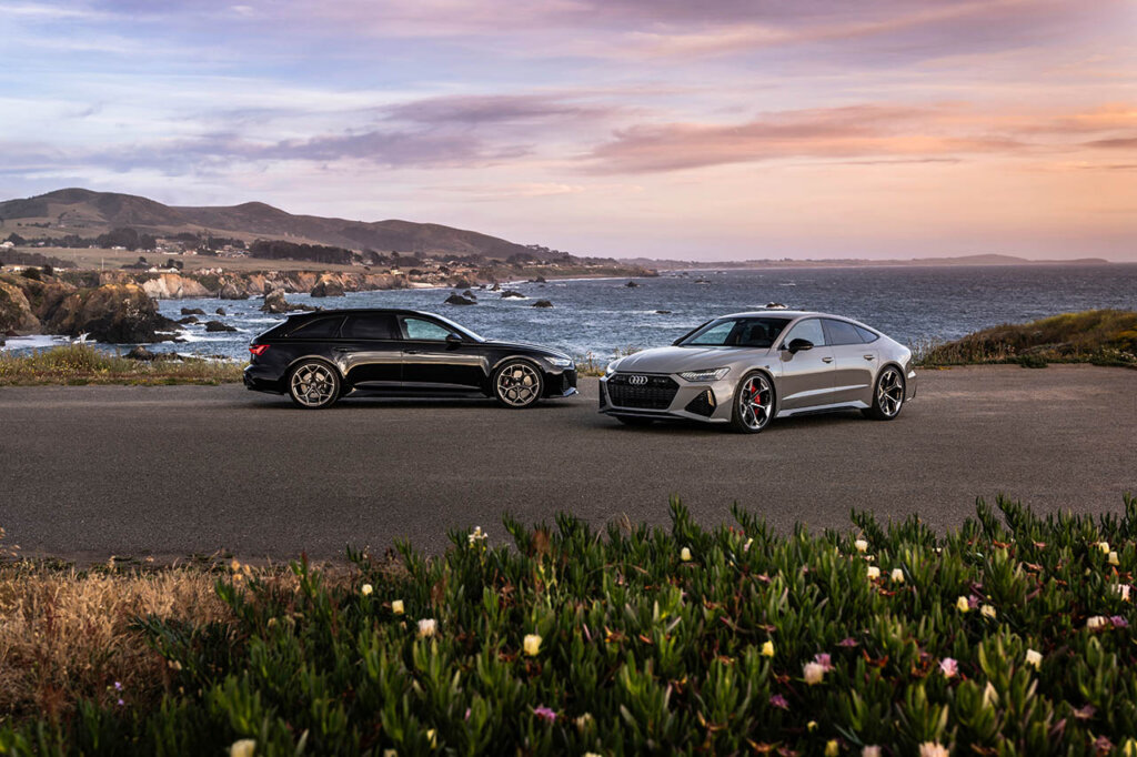 black audi r6 avant and matte grey rs 7 avant car