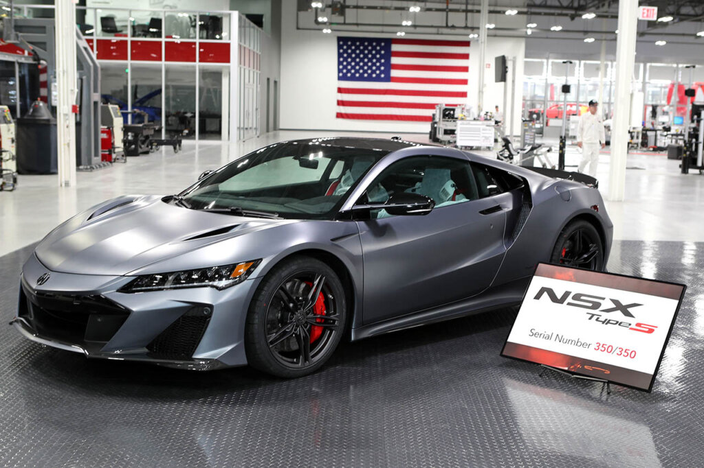 dark grey Acura nsx type s model in a factory