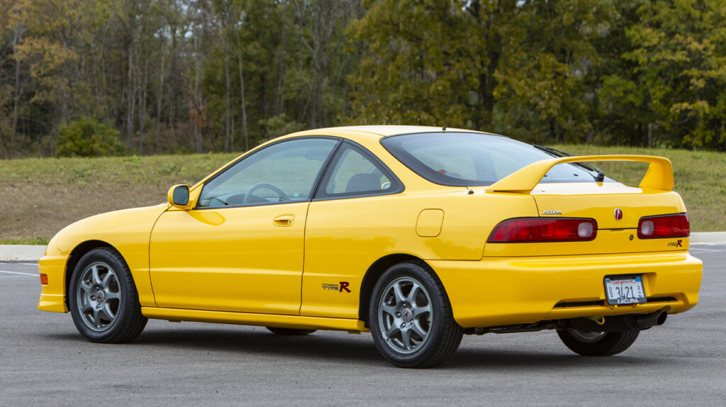 rear of a Yellow 2001 Acura Integra Type-R