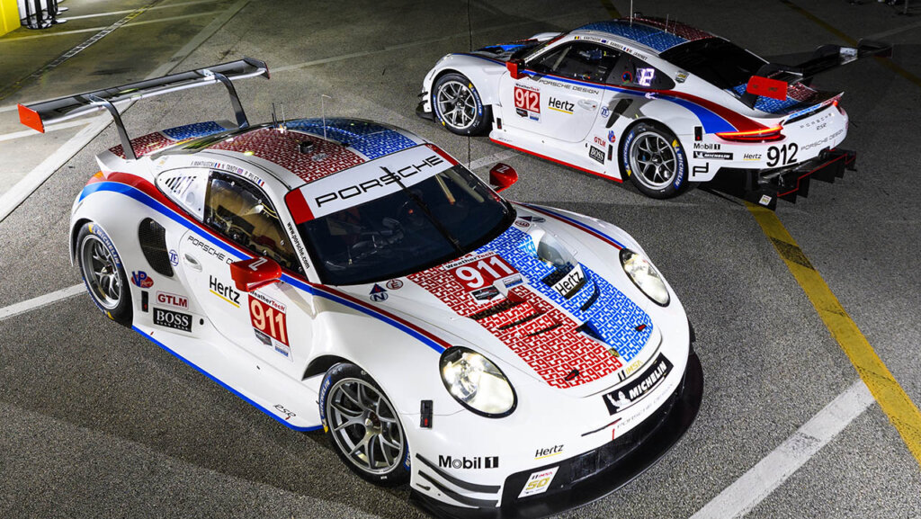 porsche 911 rsr with Brumos blue/red decals