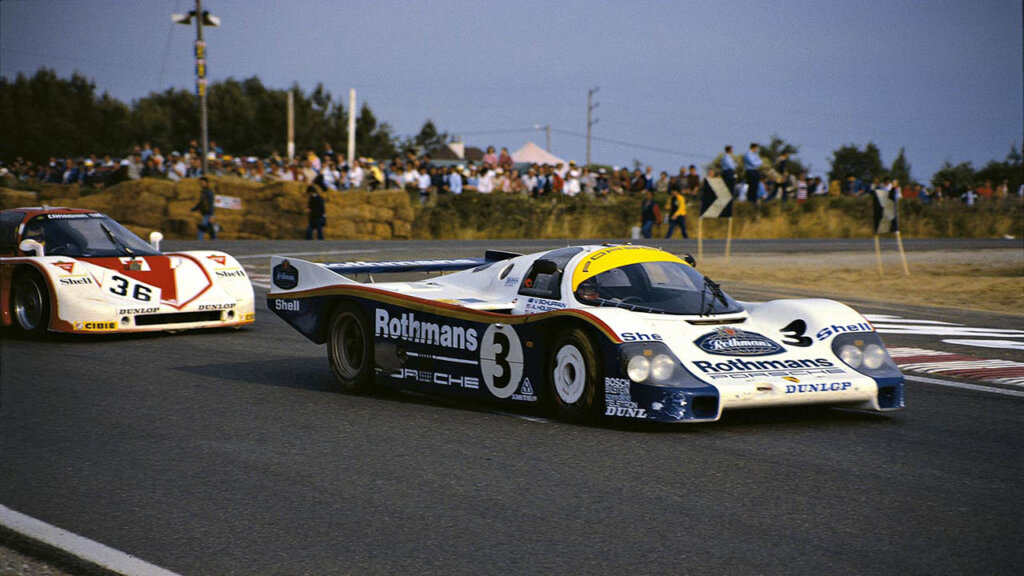 Porsche Type 956 racing competition at Le Mans (1983). 