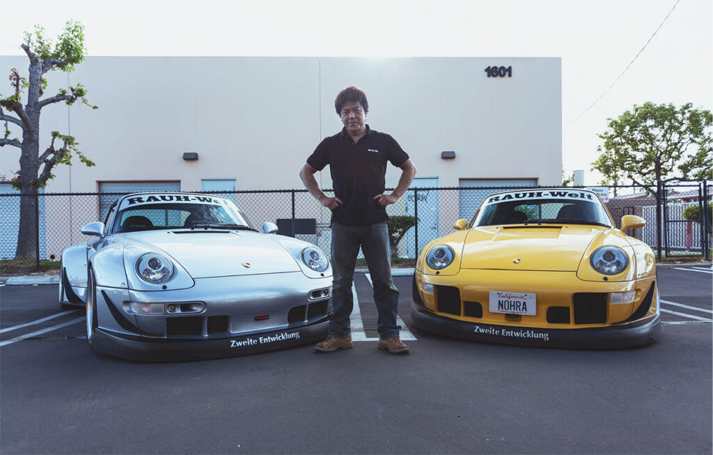 rwb founder akira nakai with two custom rwb porsche