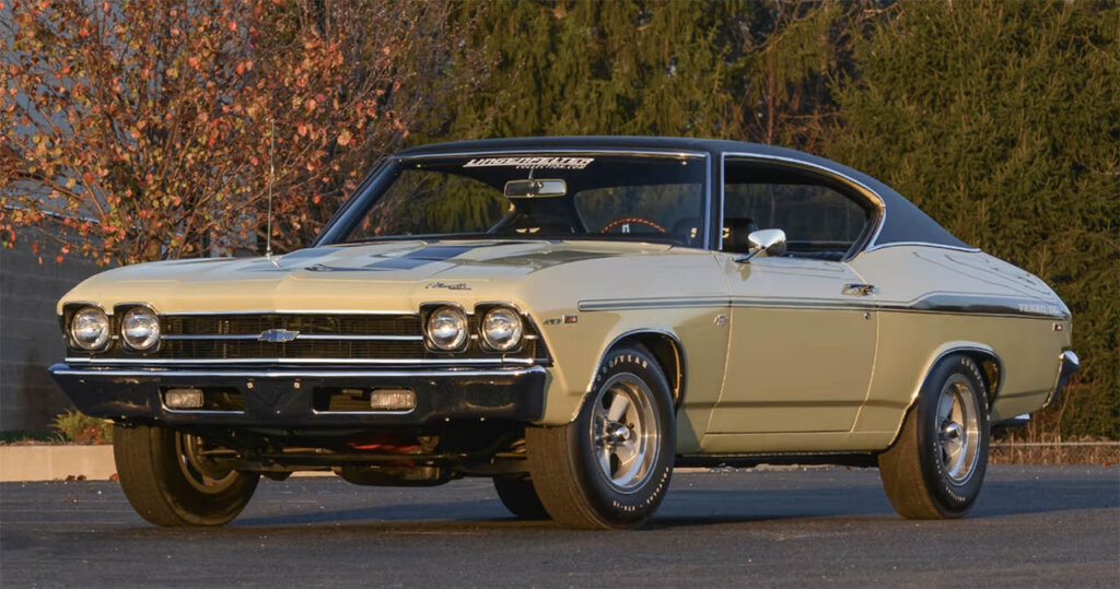 tan 1969 chevy yenko chevelle at a parking lot