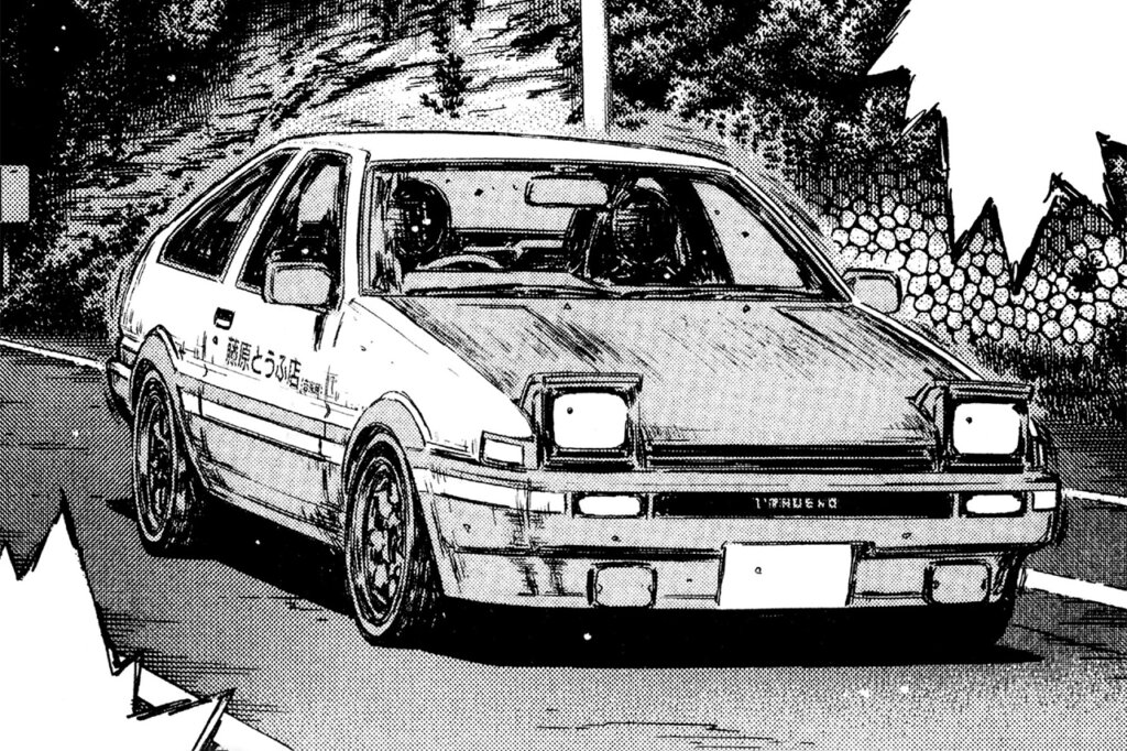 black and white drawing from Initial-D manga