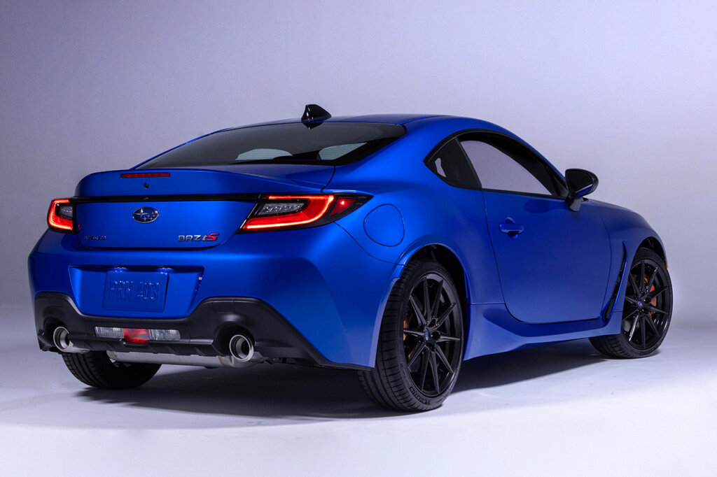 rear shot of blue BRZ tS Subaru