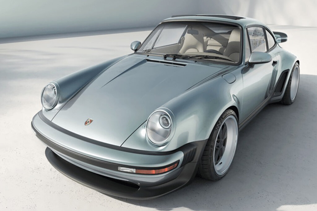 light blue Porsche Turbo 911 restomod