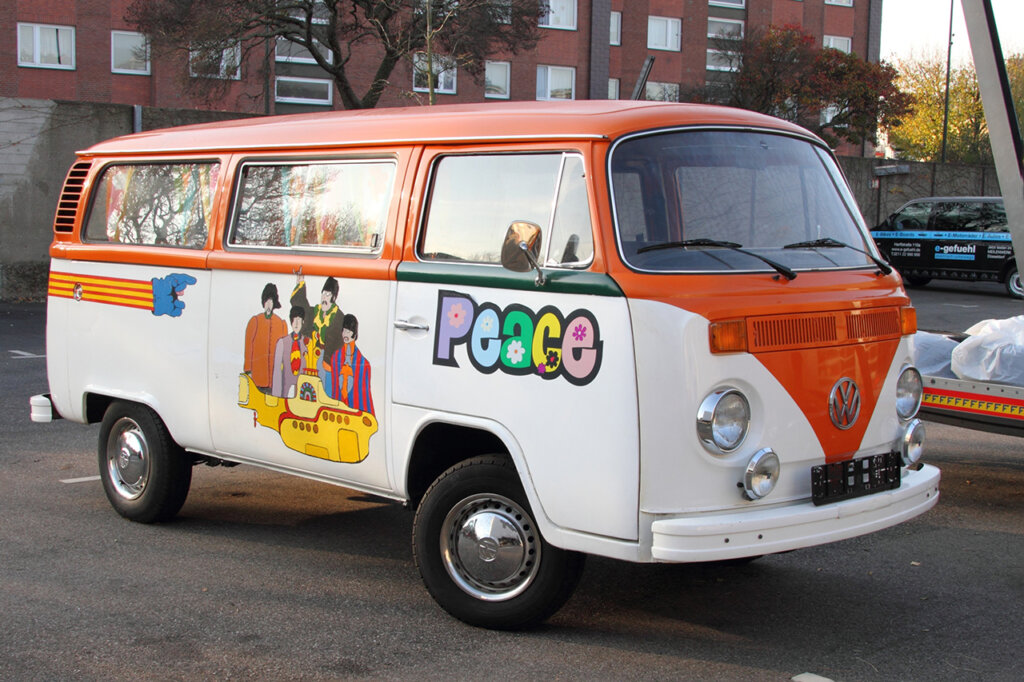 T2 VW Bus with peace written on the side