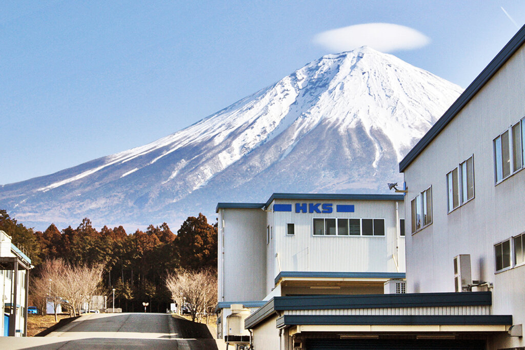 HKS Factory in Fujinomiya with Mt. Fuji covered with snow in the background