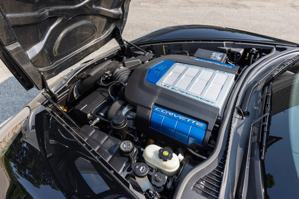 LS9 engine in a ZR1 corvette with hood open