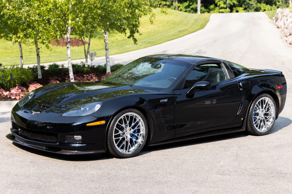 ZR1 Black Corvette parked on a long driveway