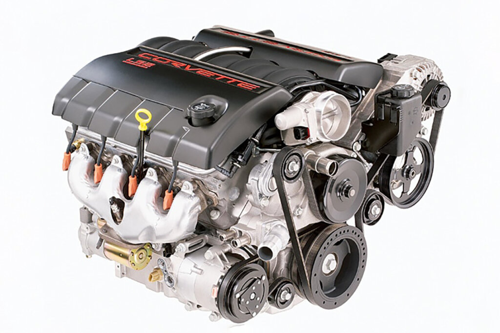staged LS2 motor by itself on a white background
