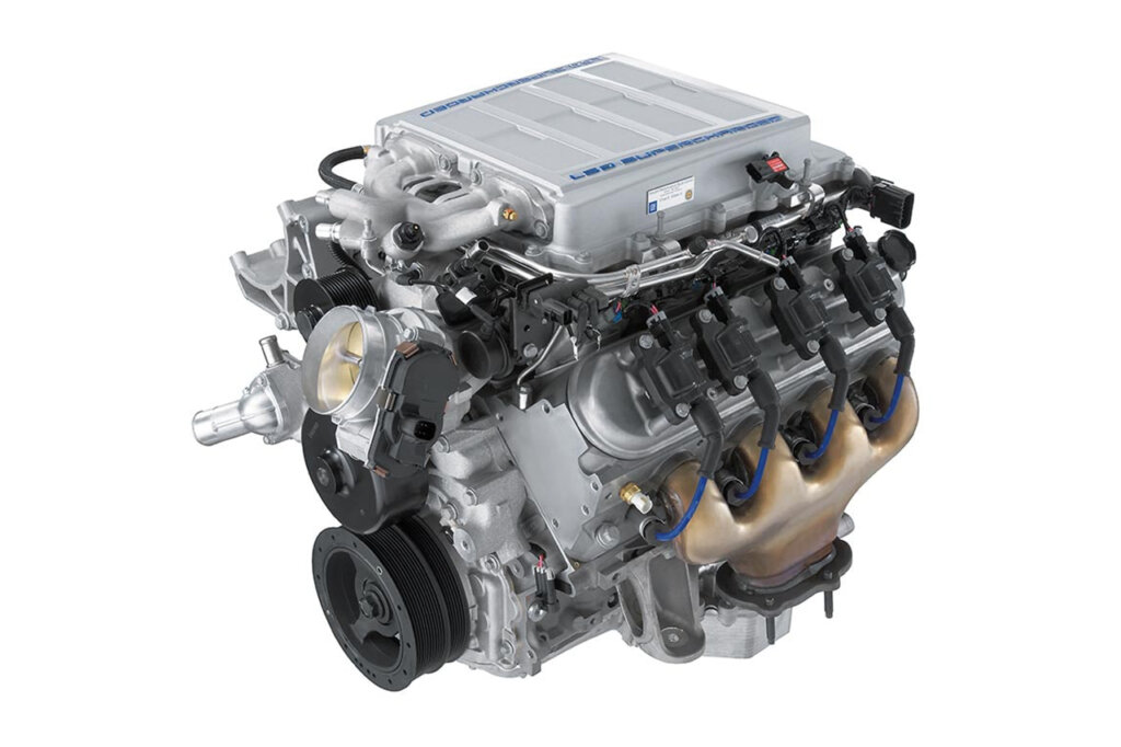 staged LS9 engine on a white background