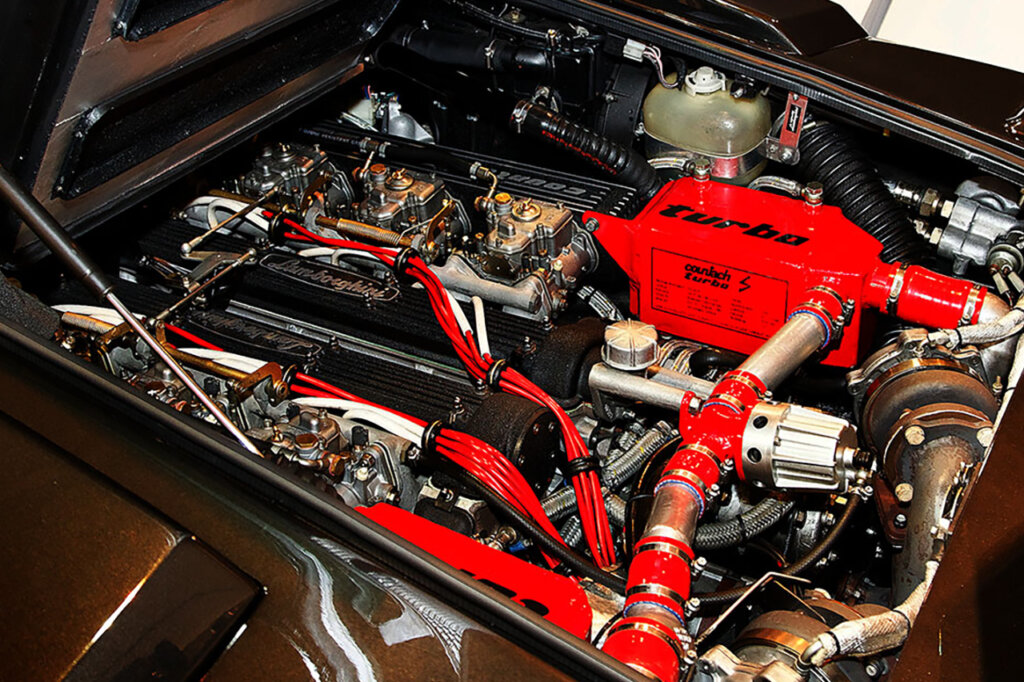 V12 Turbo S Engine red highlights in rear engine bay