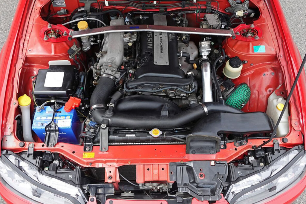 SR20DET 4 cylinder engine in a red Silvia s15