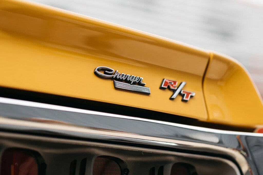 closeup shot of Dodge Charger R/T badge