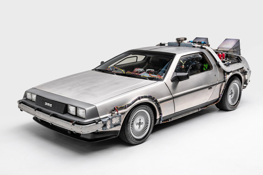 Back to the Future DMC Delorean parked in a white room