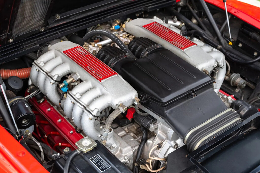 Flat 12 Engine inside of a red Ferarri