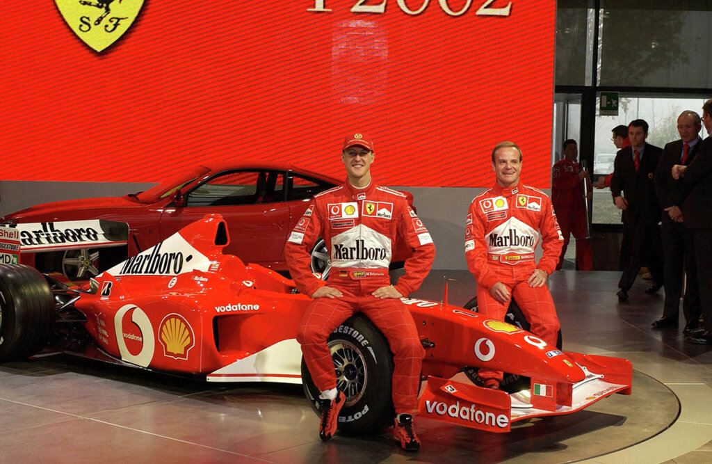 michael schumacher sitting on f2002