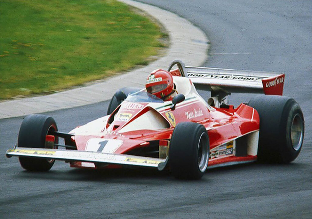 ferrari 312 T2 on a racetrack