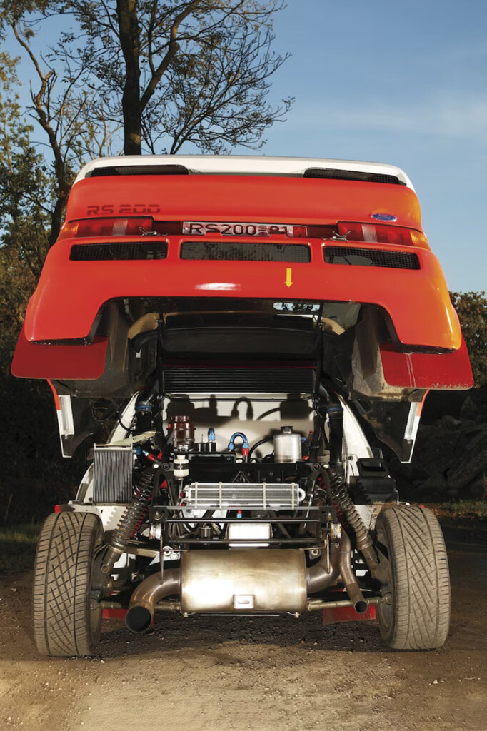 Rear engine of a Group B Ford RS200 rally race car