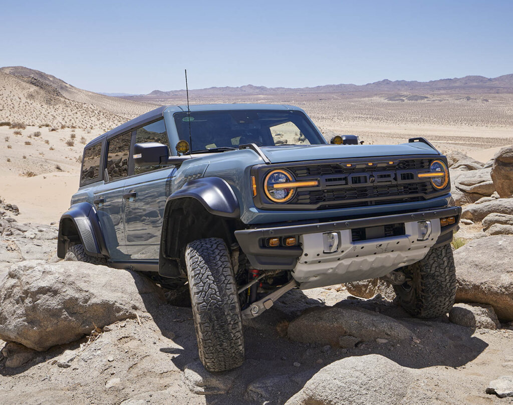 blue ford bronco raptor trim off-roading