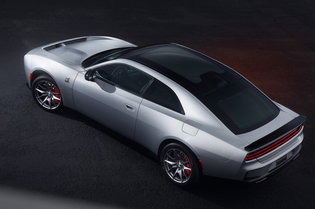 Silver Charger on asphalt background