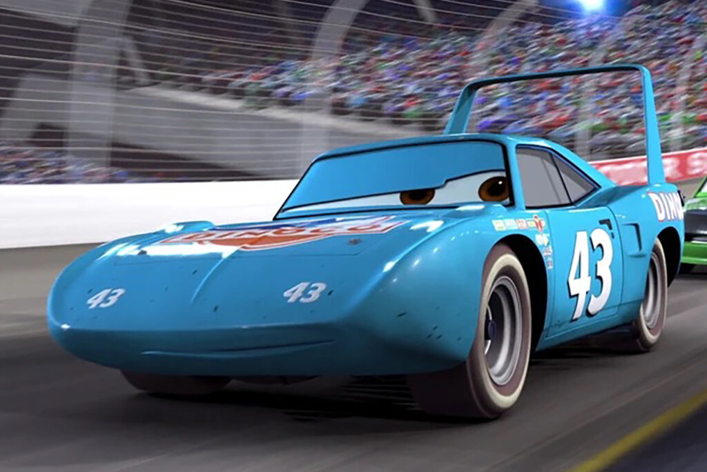 Animate Blue car with eyes and a large rear wing from the movie Cars