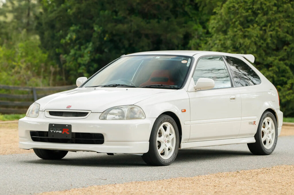 White Civic EK9 Type R parked on the road with trees in background
