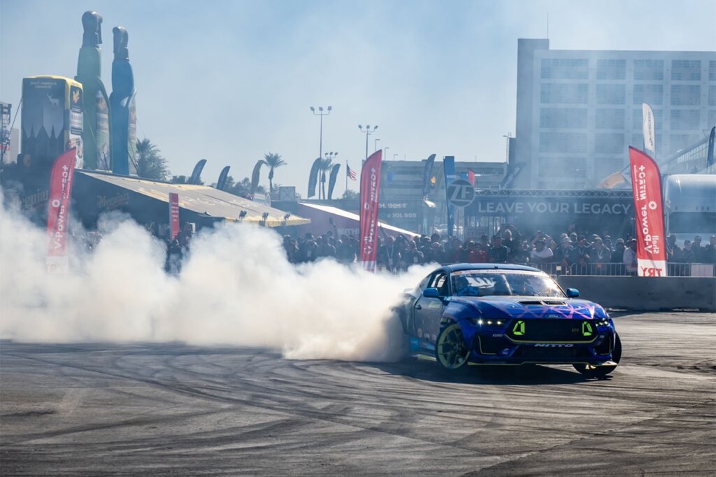 purple black Vaughn Gittin Jr formula drift mustang rtr drifting at sema