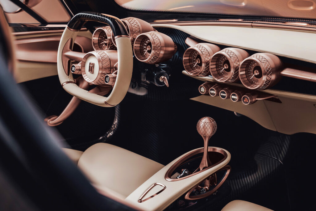 interior of White and bronze De Tomaso P72 production car