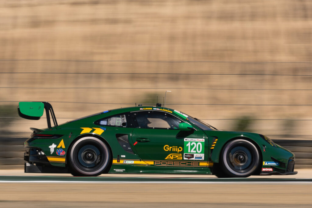 Wright Motorsports Green Porsche 911 GT3 R at WeatherTech Raceway Laguna Seca