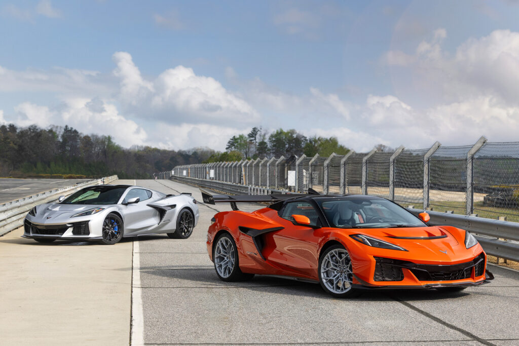 Orange Corvette ZR1X Convertible with ZTK Performance Package and Silver corvette zr1x coupe
