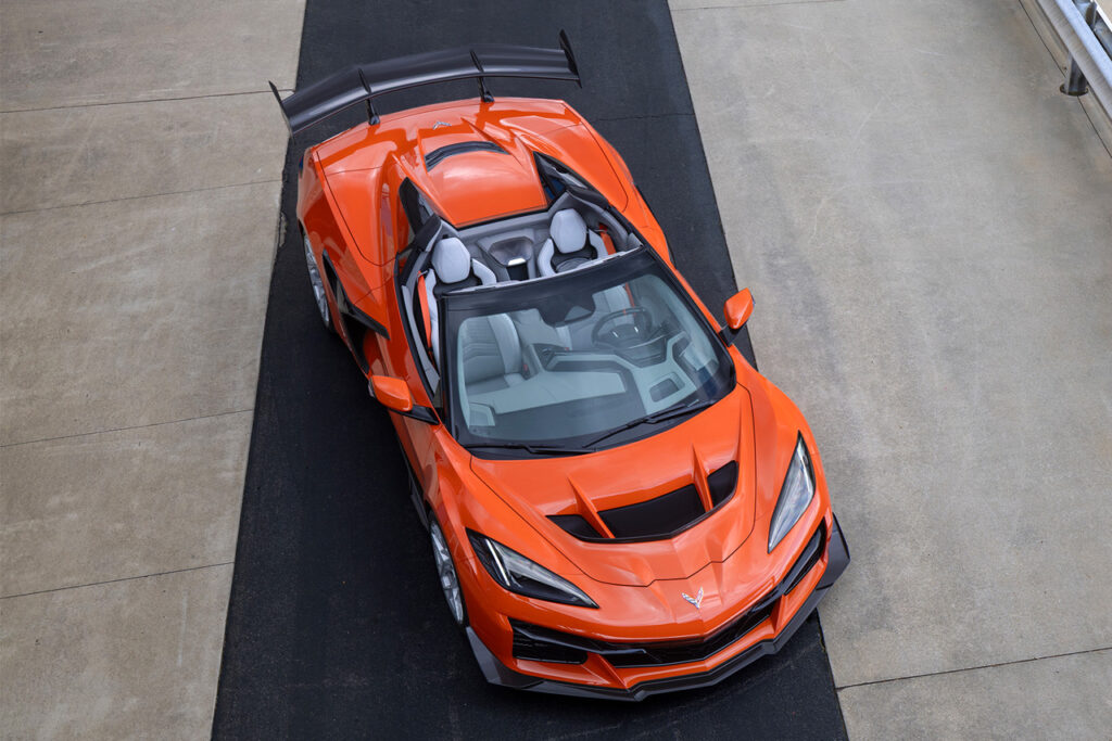 top view of Orange Corvette ZR1X Convertible with ZTK Performance Package
