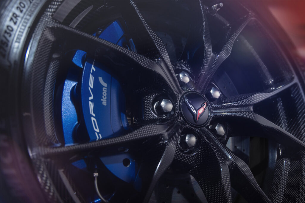 Close up of Chevy Corvette ZR1X Wheel and Alcon brakes