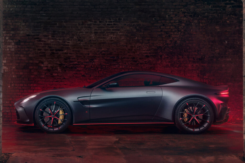 side view of silver aston martin vantage s