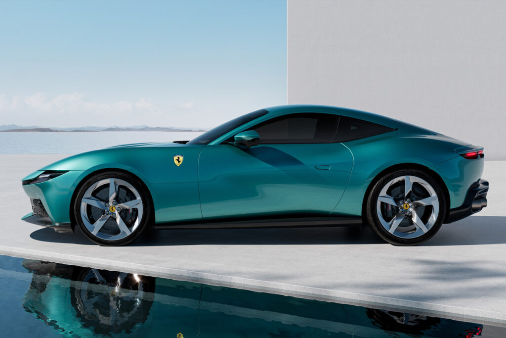 side view of green ferrari amalfi