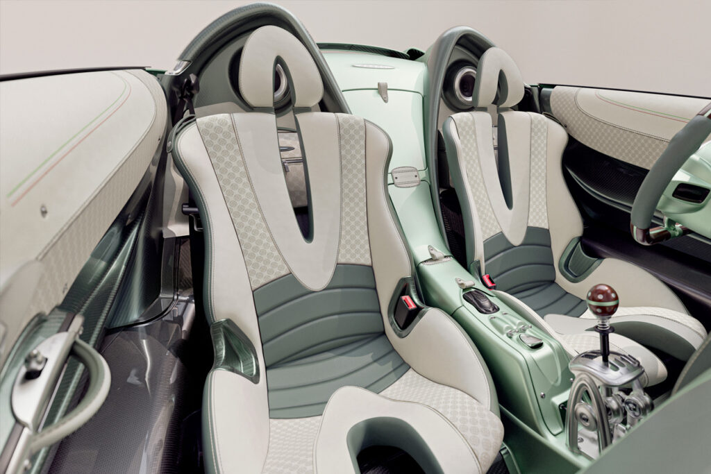 seat of green pagani huayra codalunga speedster