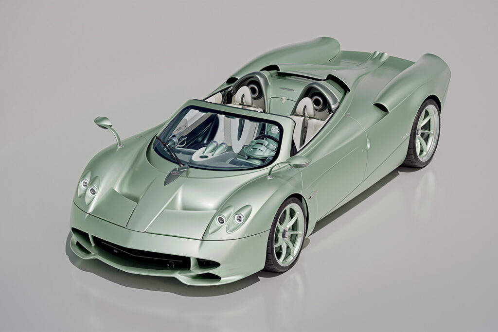 green pagani huayra codalunga speedster top down