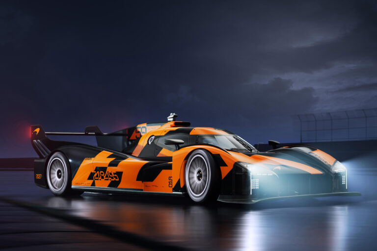 Orange and black McLaren LMDh Hypercar