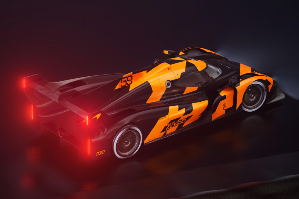 Orange and black McLaren LMDh Hypercar