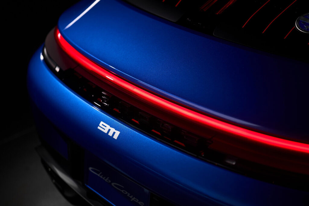 rear close up of Blue Porsche 911 Carrera T Club Coupe
