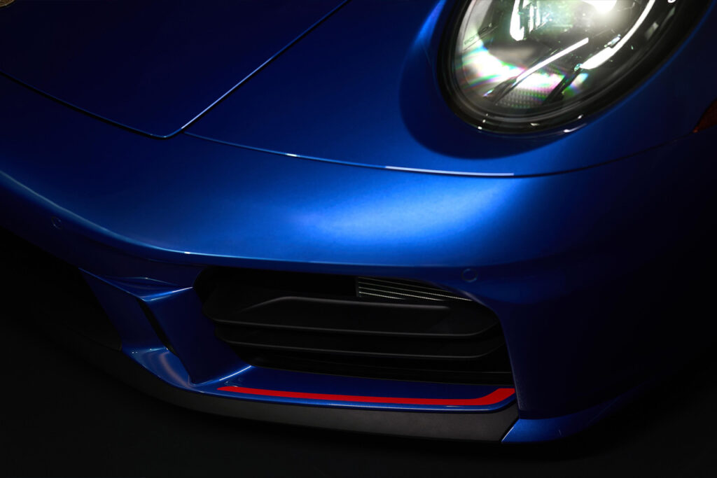 front close up of Blue Porsche 911 Carrera T Club Coupe