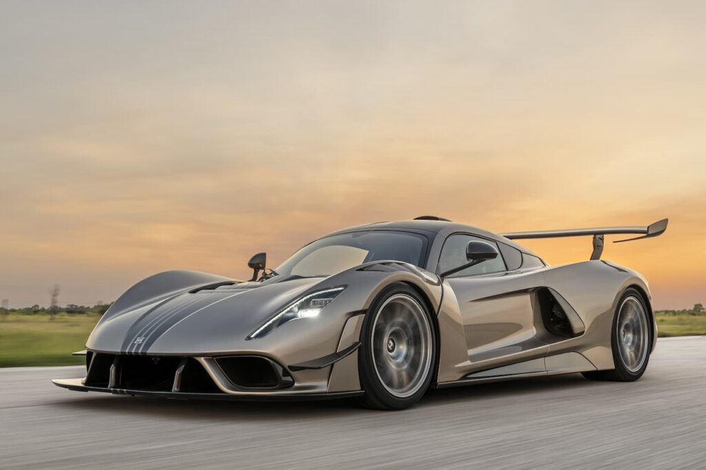brown hennessey venom f5 lf on road
