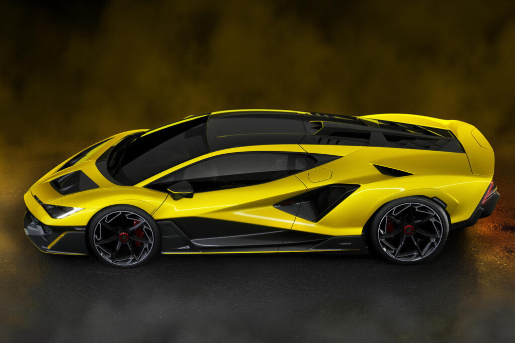 side view yellow Lamborghini fenomeno
