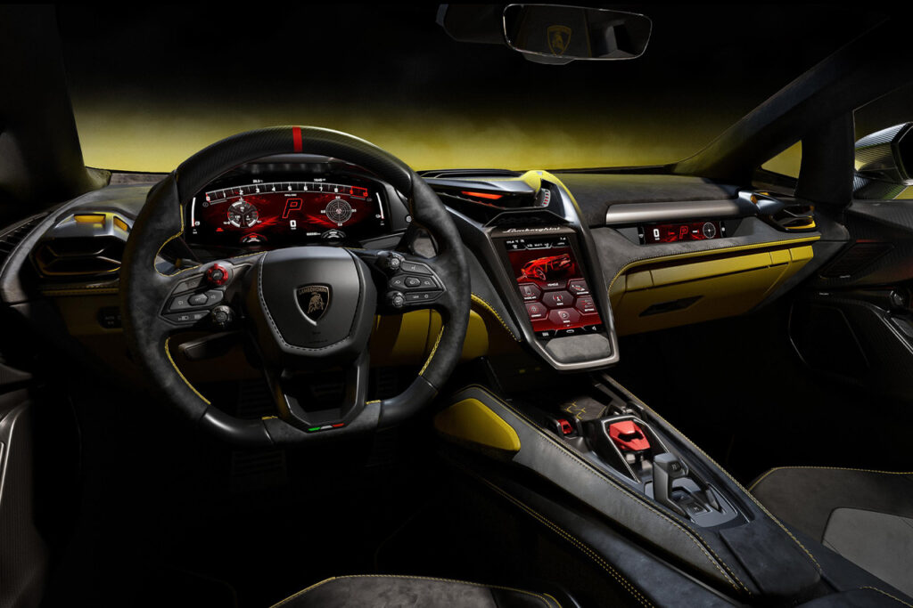 dashboard of yellow Lamborghini fenomeno