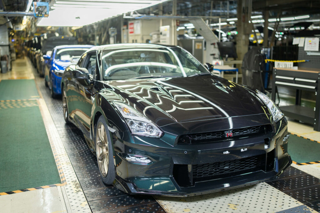final midnight purple nissan r35 gt-r on assembly line